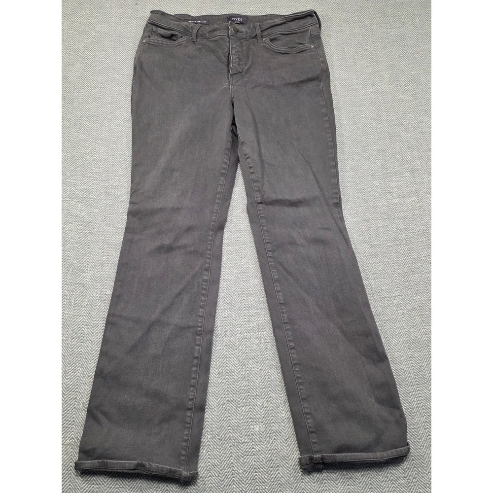 NYDJ Marilyn Straight Leg Charcoal Gray Jeans Lift Tuck Technology Womens 12